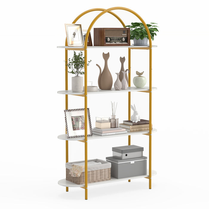 Arched Bookshelf 4-Tier Industrial Open Bookcase with Sturdy Metal Frame-Brown