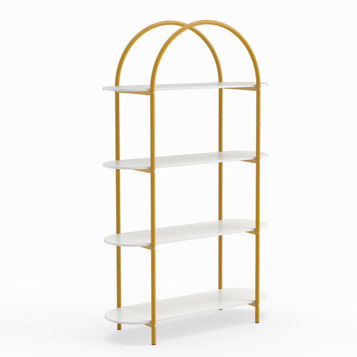 Arched Bookshelf 4-Tier Industrial Open Bookcase with Sturdy Metal Frame-Brown