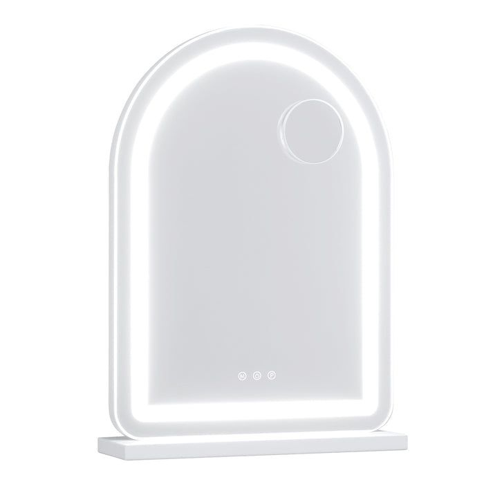 Arched Vanity Mirror with LED Lights and Removable Magnify Mirror for Makeup-White