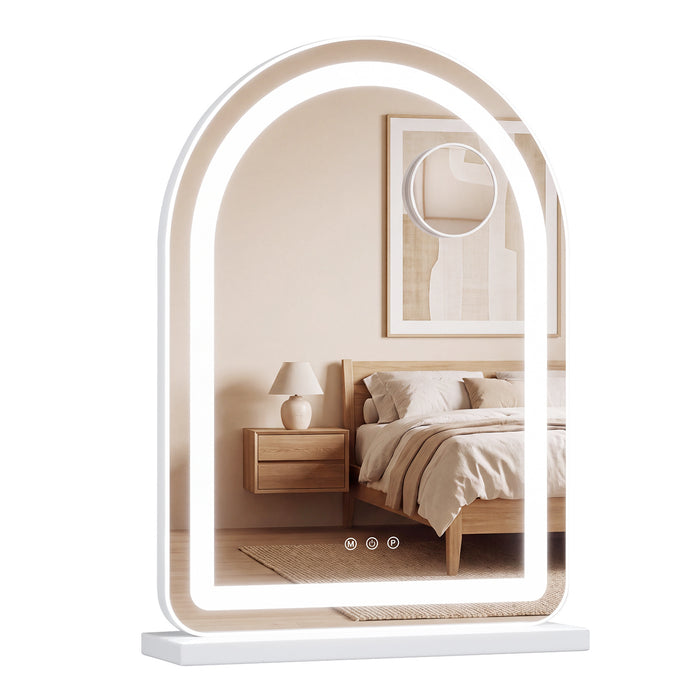 Arched Vanity Mirror with LED Lights and Removable Magnify Mirror for Makeup-White