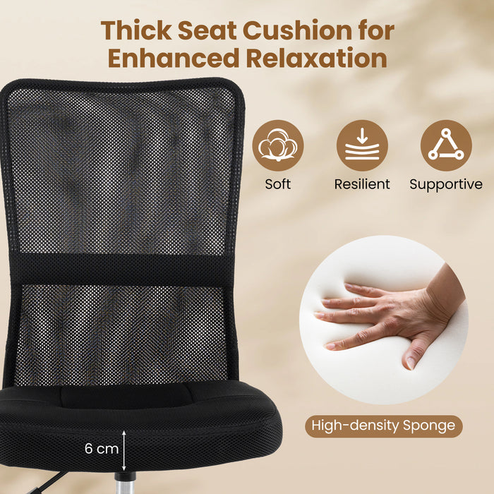 Armless Home Office Chair Ergonomic Height Adjustable with Wheels for Small Spaces-