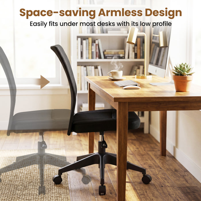 Armless Home Office Chair Ergonomic Height Adjustable with Wheels for Small Spaces-