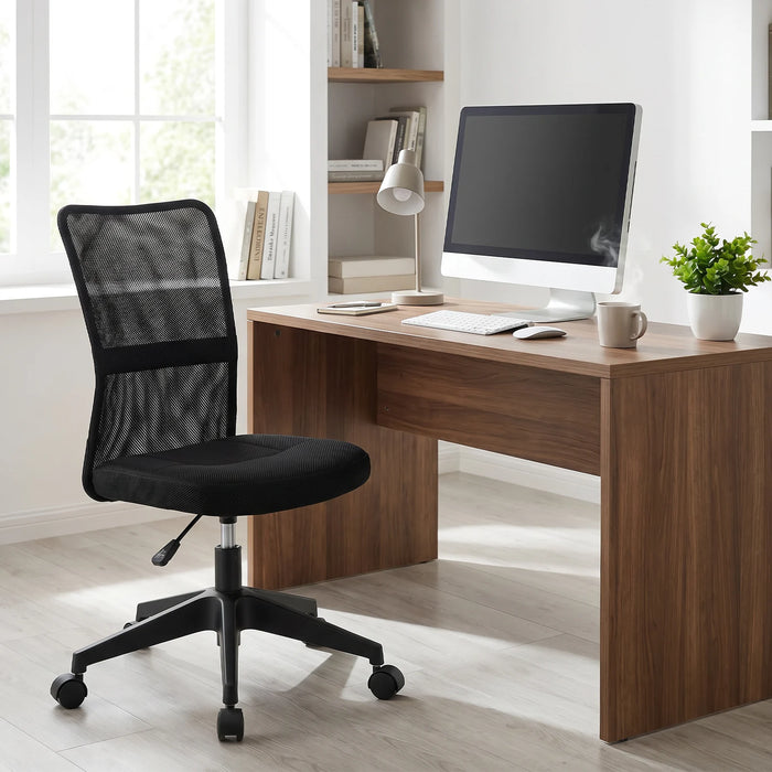 Armless Home Office Chair Ergonomic Height Adjustable with Wheels for Small Spaces-