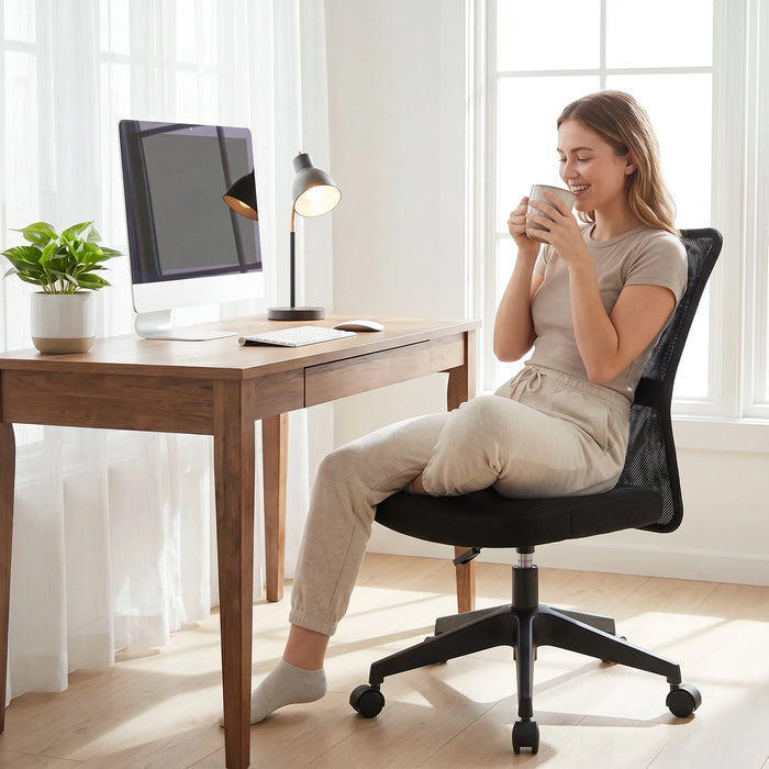 Armless Home Office Chair Ergonomic Height Adjustable with Wheels for Small Spaces-