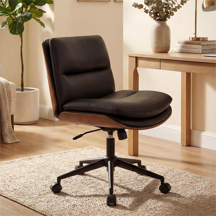 Armless Office Chair with Swivel Wheels & Curved Backrest for Home Office-White