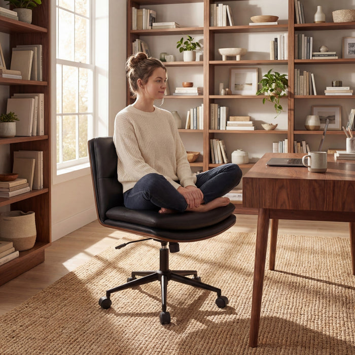 Armless Office Chair with Swivel Wheels & Curved Backrest for Home Office-White