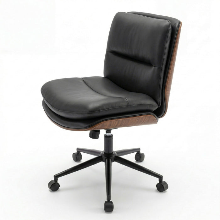Armless Office Chair with Swivel Wheels & Curved Backrest for Home Office-White