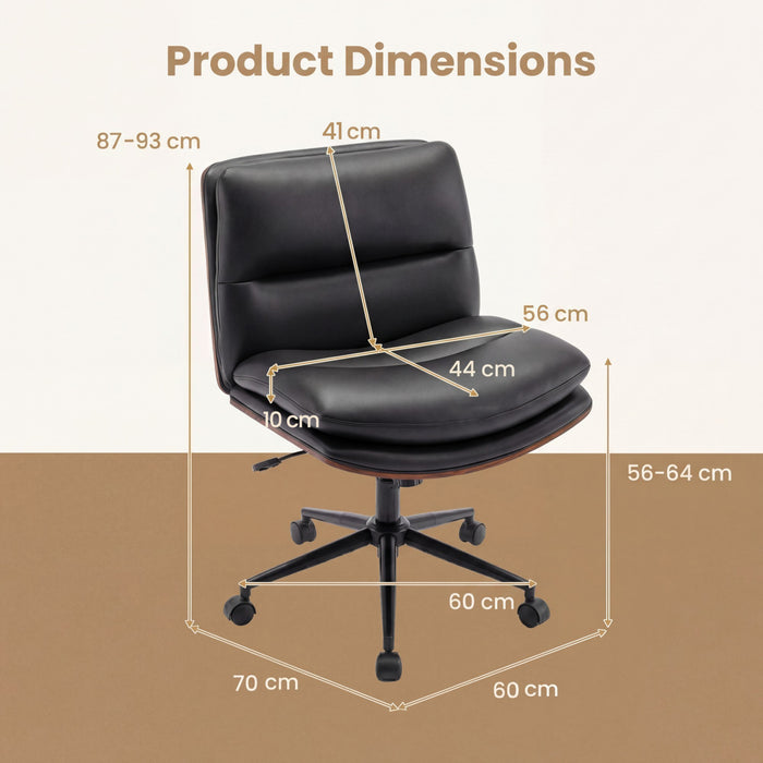 Armless Office Chair with Swivel Wheels & Curved Backrest for Home Office-White