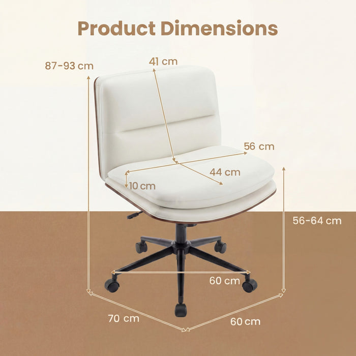 Armless Office Chair with Swivel Wheels & Curved Backrest for Home Office-White