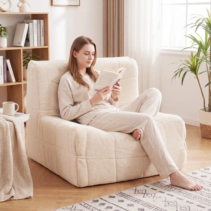 Armless Upholstered Lazy Floor Sofa with Soft Teddy Fleece Cover-