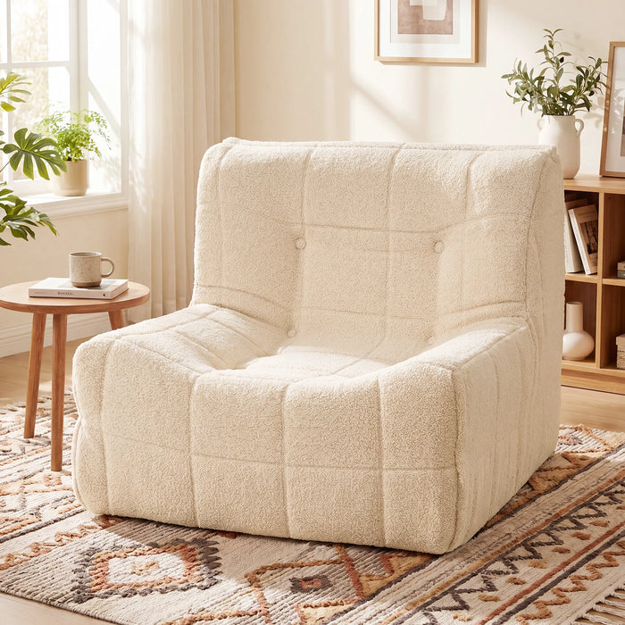 Armless Upholstered Lazy Floor Sofa with Soft Teddy Fleece Cover-
