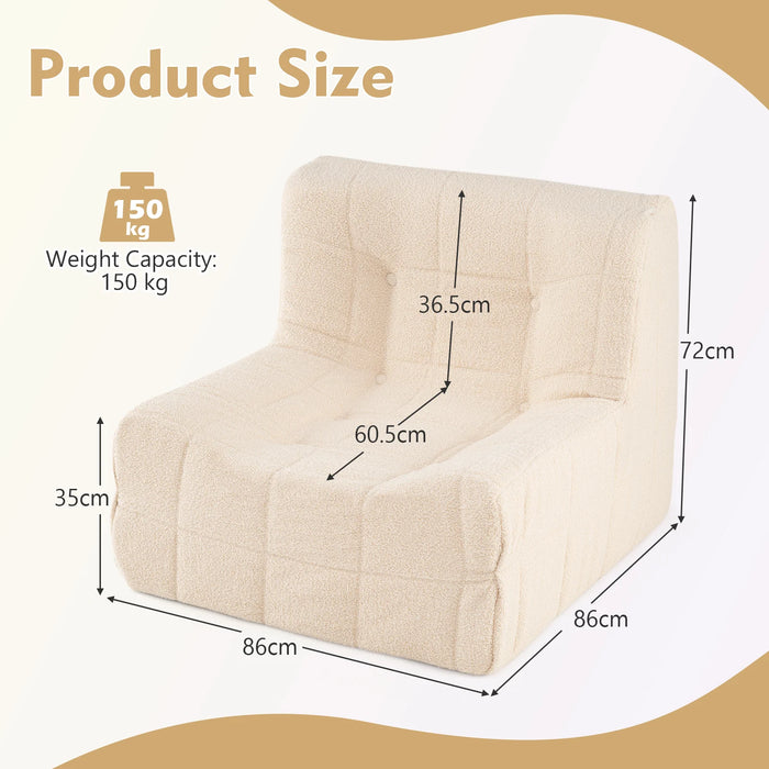 Armless Upholstered Lazy Floor Sofa with Soft Teddy Fleece Cover-