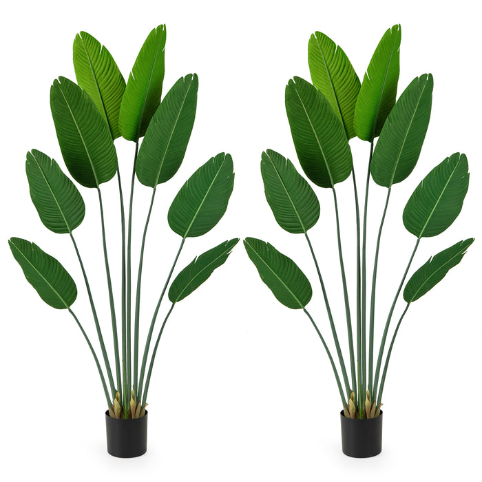 1.9 M Artificial Banana Leaf Tree with 8 Fabric Banana Leaves and Stable Cement-filled Pot