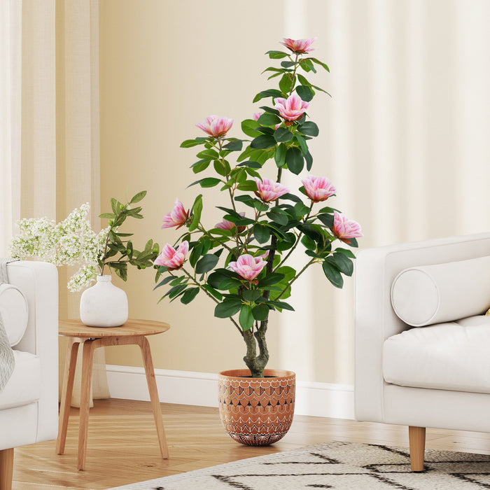 Artificial Magnolia Tree Faux Flower Plant in Nursery Pot-