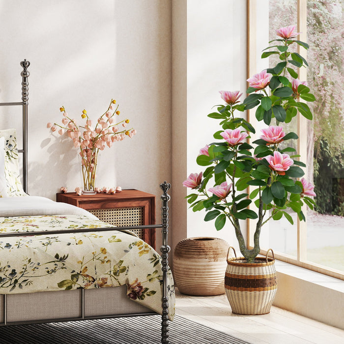 Artificial Magnolia Tree Faux Flower Plant in Nursery Pot-