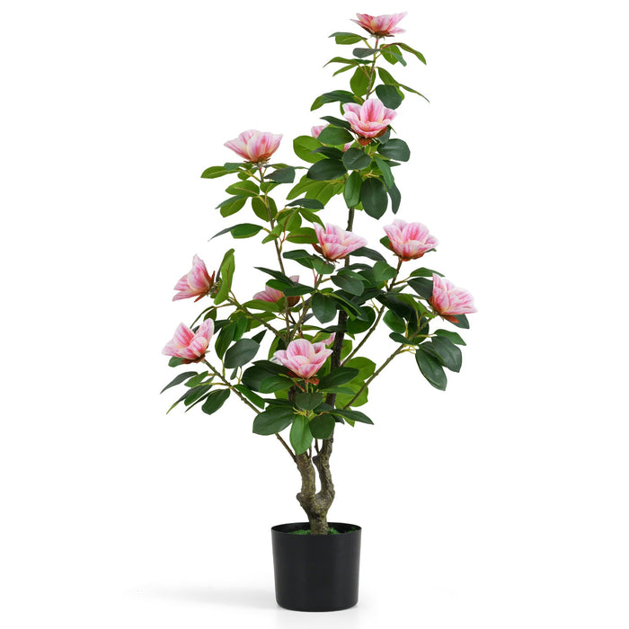 Artificial Magnolia Tree Faux Flower Plant in Nursery Pot-
