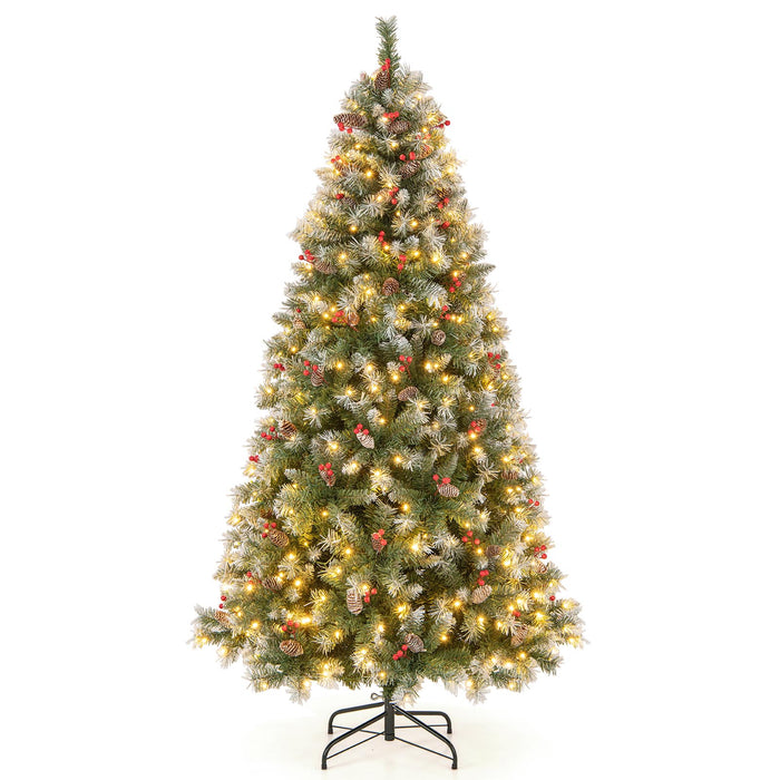 6.5 FT Artificial Xmas Tree with 909 PVC Branch Tips and 420 Warm White LED Lights