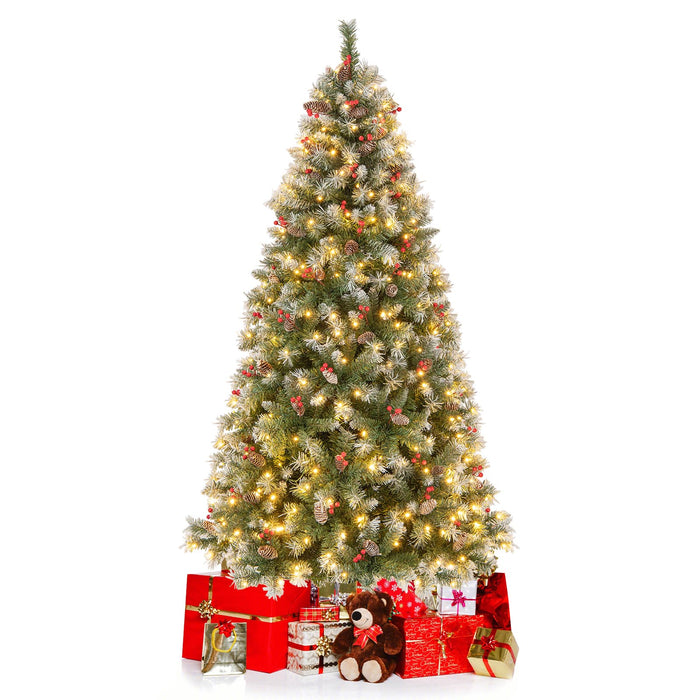 6.5 FT Artificial Xmas Tree with 909 PVC Branch Tips and 420 Warm White LED Lights