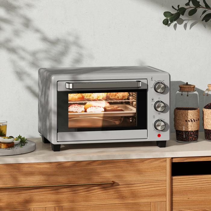 HOMCOM 21L Mini Countertop Oven, 100°C-230°C Adjustable Temp - Silver Tone