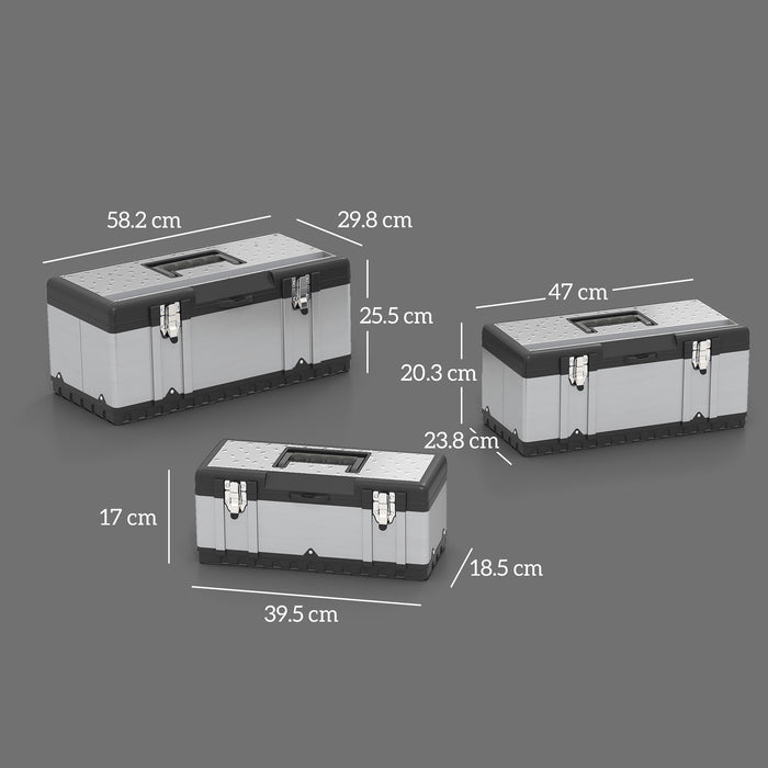 HOMCOM 3 Pieces Stainless Steel Toolbox Set, 23"/ 19"/ 16"