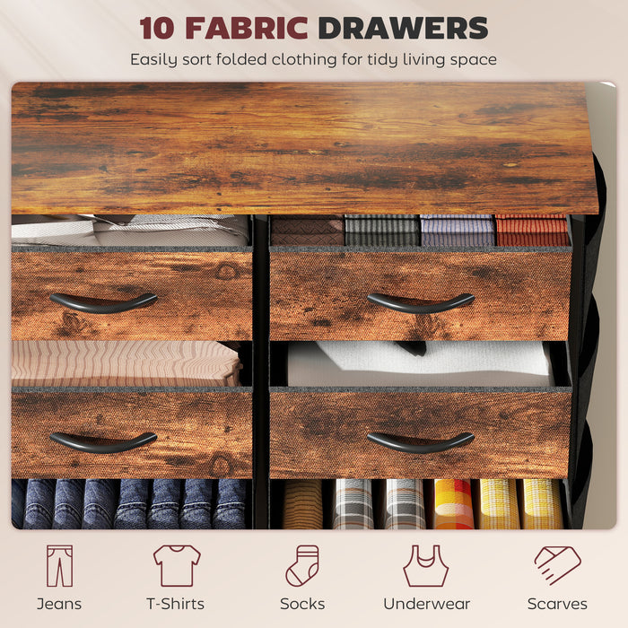 HOMCOM Chest of Ten Fabric Drawers - Rustic Brown