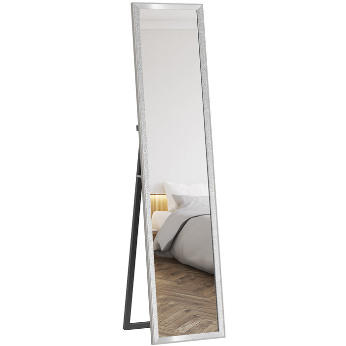 HOMCOM Full Length Mirror, 37 x 157cm Wall Mounted, Leaning, Free Standing Mirror, Framed Full Body Mirror for Living Room, Bedroom, Silver