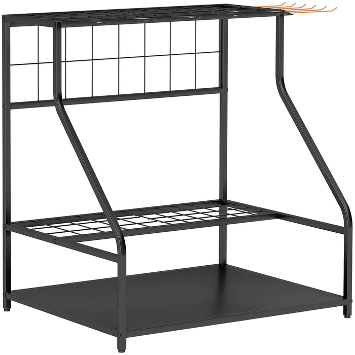 Outsunny Garden Tool Storage Rack, 3-Tier Garden Tool Rack with 11 Hooks for Long-Handled, Broom, Shovel, Rake, Holds 20 Tools