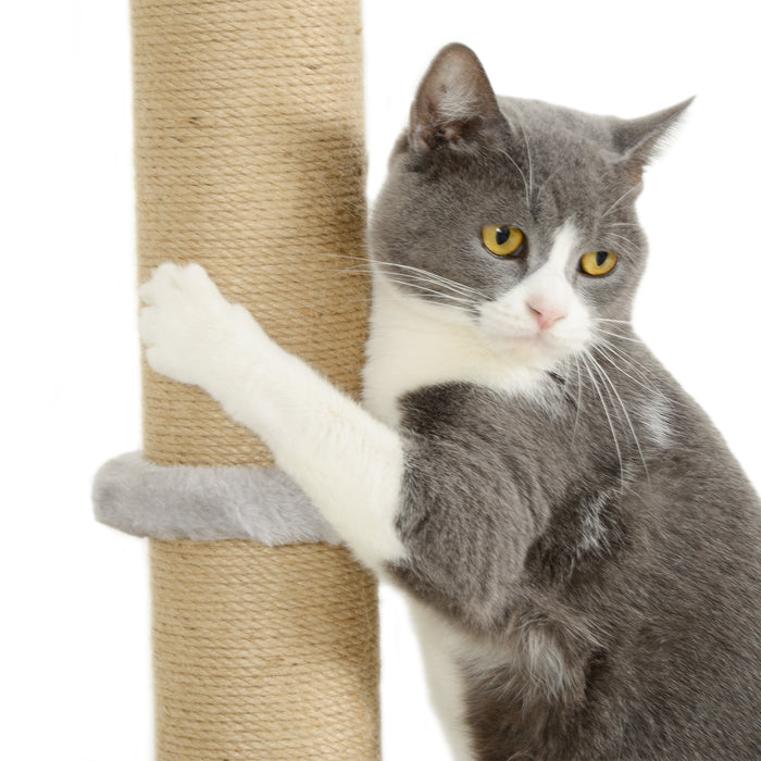 PawHut 4 Piece Cat Shelves w/ Scratching Post, Steps, Jumping Platform, Ladder, Toy Balls, for Indoor Cats, Light Grey | Aosom UK