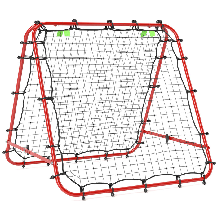 HOMCOM Double Sided Football Rebounder Net, Football Rebound Goal with 5 Adjustable Angles, Red