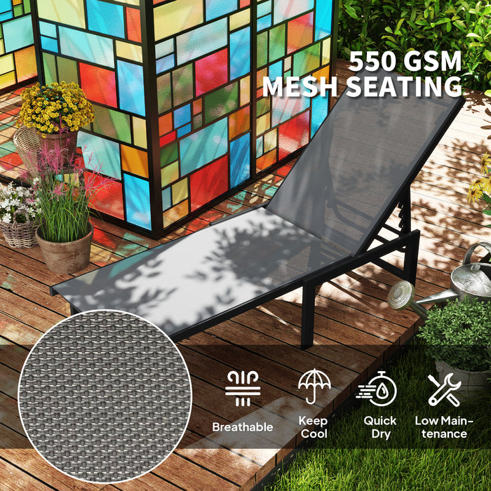 Outsunny Set of Two Reclining Sun Loungers - Grey