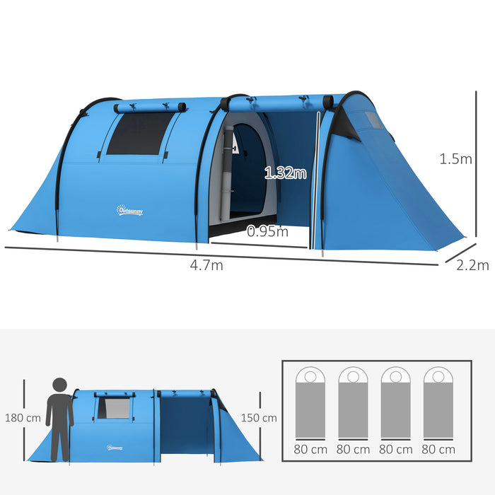Waterproof 3000mm 3-4 Person Camping Tent - Family Shelter with Separate Bedroom and Spacious Living Area - Ideal for Outdoor Adventures with Carry Bag, Sky Blue