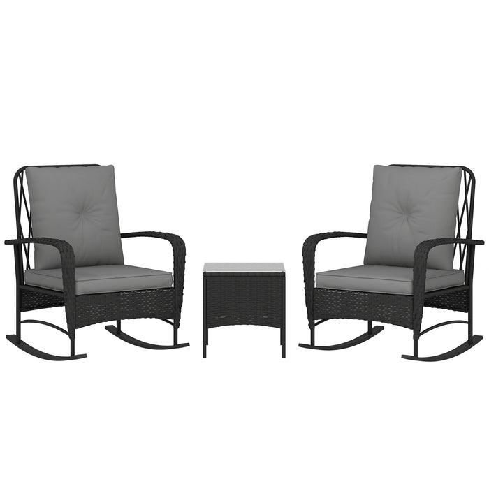 Outsunny Three-Piece Rocking Chair Rattan Bistro Set - Black