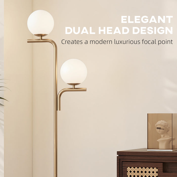 HOMCOM LED Floor Lamp, Modern Standing Lamp with 3 Colour Temperatures, Globe Glass Shades and Foot Switch, Gold Tone