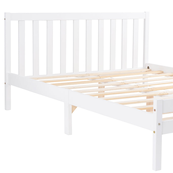 Wooden Double Bed Frame 4ft6 - Easy Assembly & No Box Spring Needed, Headboard & Footboard Included - Ideal Bedroom Furniture for Comfort and Style, 196x140x77 cm, White