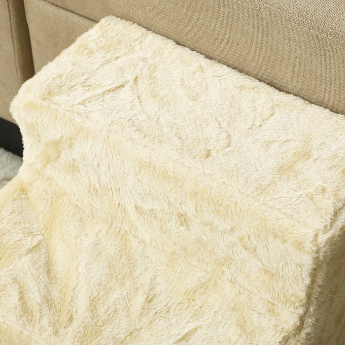 PawHut Three-Step Dog Stairs, with Washable Plush Cover, for High Bed Sofa, Dog Stairs for Small Dog and Cat - Beige | Aosom UK