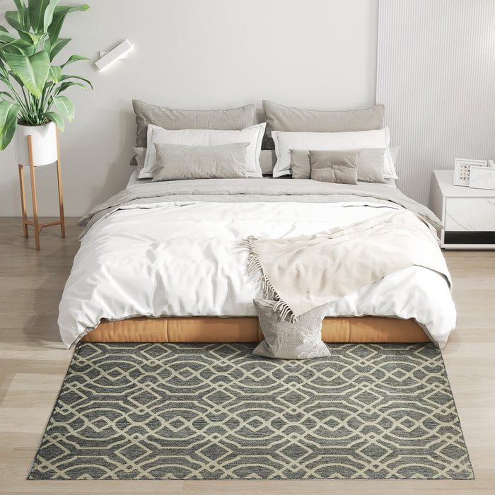 HOMCOM UV Resistant Indoor & Outdoor Area Rug, Easy-Cleaning Machine Washable Rug with Geometric Pattern for Patio, Garden, Kitchen, Bathroom or Living Room, 170 x 120 cm, Grey