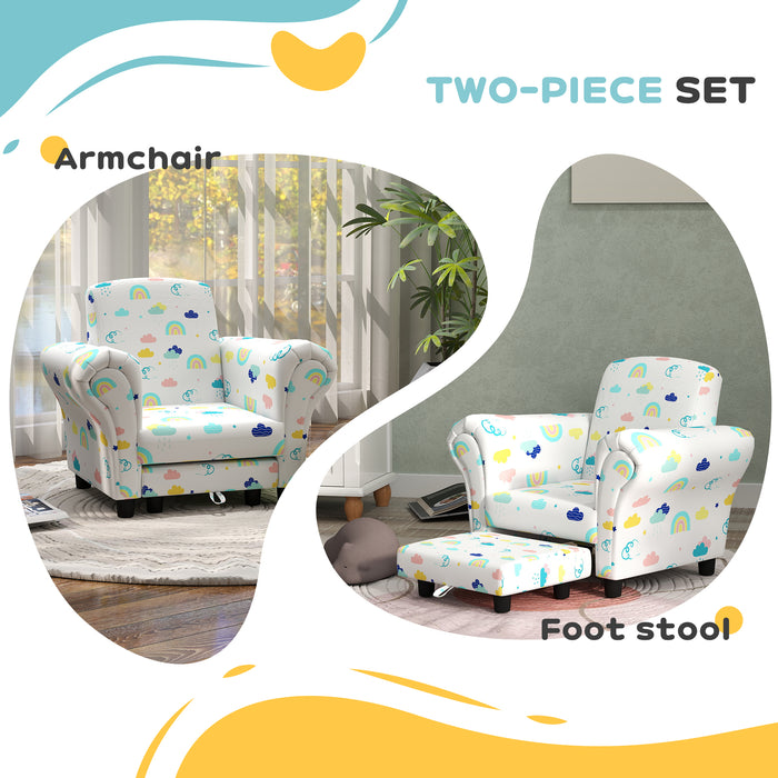 Kids Cloud Sofa Set - 2 Piece Toddler Furniture with Sturdy Wooden Frame - Perfect for Ages 1.5 to 3 Years, Adorable White Design