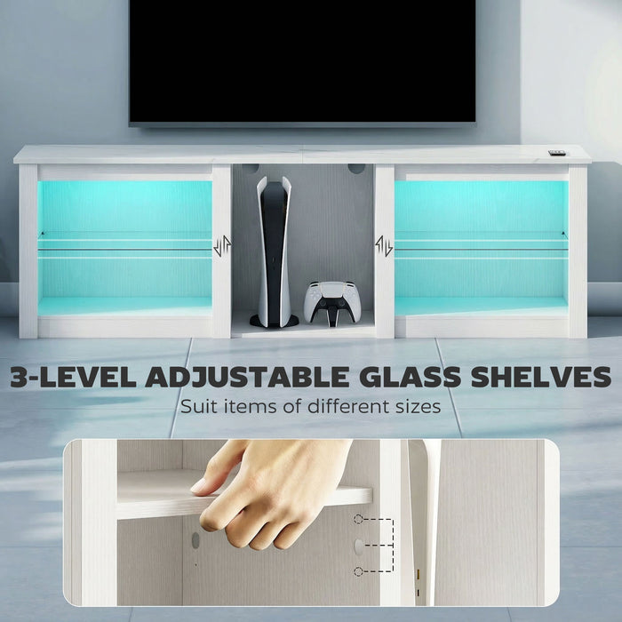 HOMCOM 70in TV Stand, with LED Lights and Storage - White