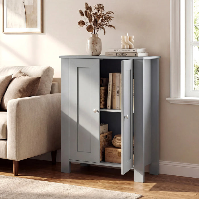 Bathroom Floor Cabinet with Double Doors Freestanding Wooden Storage-White