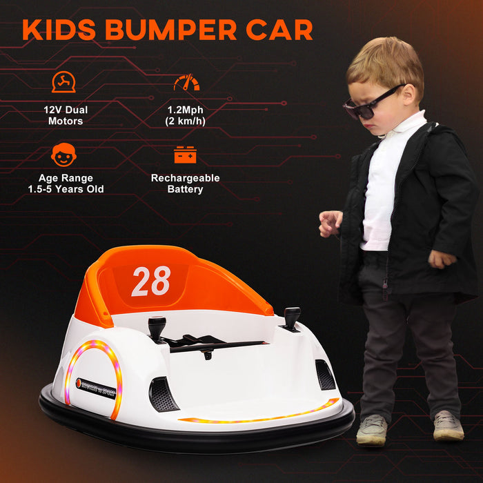AIYAPLAY 360° Rotation Kids Bumper Car, 12V Waltzer Car with Remote Control, Dual Joysticks, Music Lights - Orange | Aosom UK