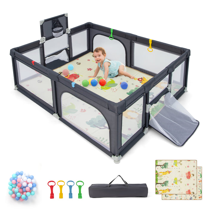 Large Baby Playpen - Includes Mat and Ocean Balls - Ideal for Keeping Babies Safe and Entertained