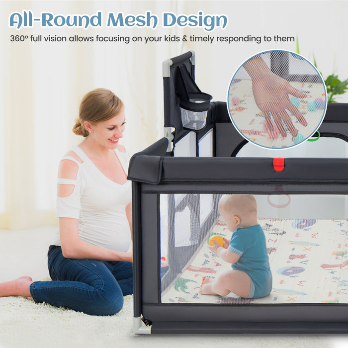 Large Baby Playpen - Includes Mat and Ocean Balls - Ideal for Keeping Babies Safe and Entertained