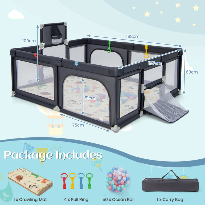 Large Baby Playpen - Includes Mat and Ocean Balls - Ideal for Keeping Babies Safe and Entertained