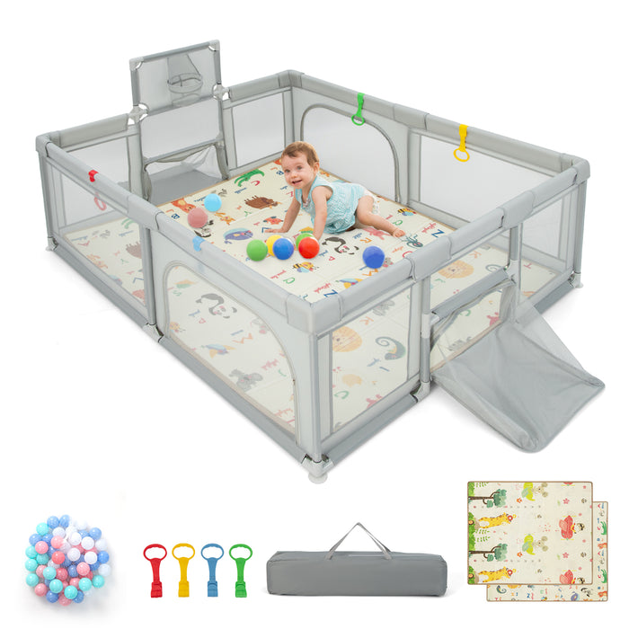 Large Baby Playpen - Includes Mat and Ocean Balls - Ideal for Keeping Babies Safe and Entertained