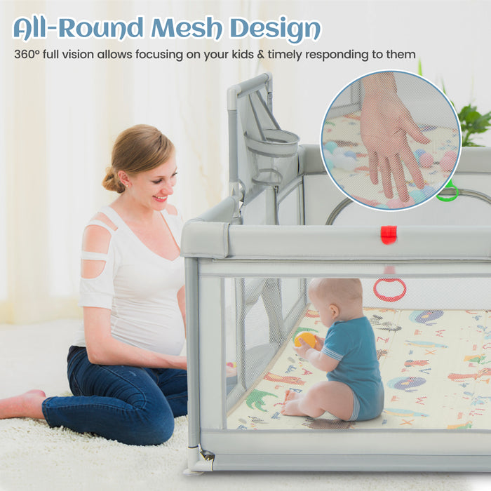 Large Baby Playpen - Includes Mat and Ocean Balls - Ideal for Keeping Babies Safe and Entertained