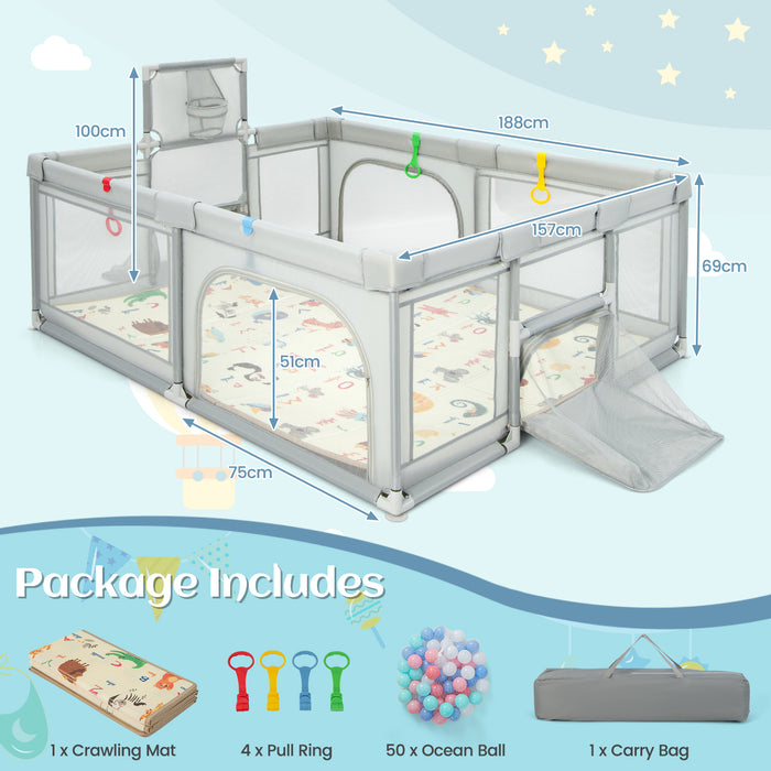 Large Baby Playpen - Includes Mat and Ocean Balls - Ideal for Keeping Babies Safe and Entertained