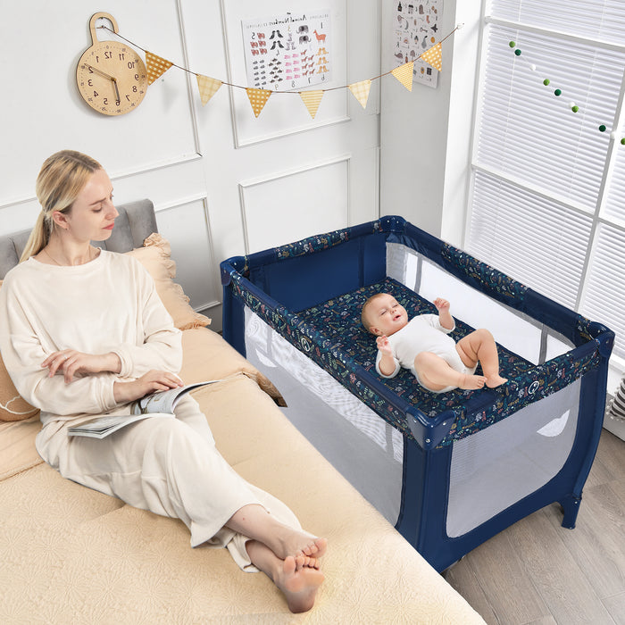 2-in-1 Foldable Baby Playpen with Lockable Wheels and Mattress-