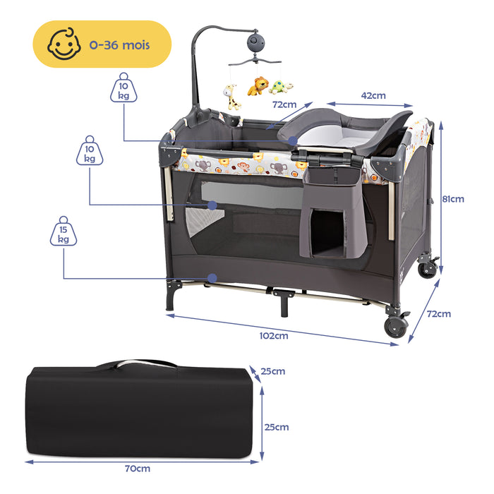 3-in-1 Foldable Baby Travel Cot with Changing Tab and Mattress-