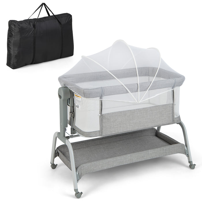 Bassinet for Babies - Adjustable Height, Netted Cover Design in Grey - Ideal for Newborns and Infants up to 6 Months Old