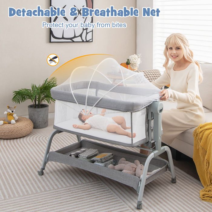 Bassinet for Babies - Adjustable Height, Netted Cover Design in Grey - Ideal for Newborns and Infants up to 6 Months Old